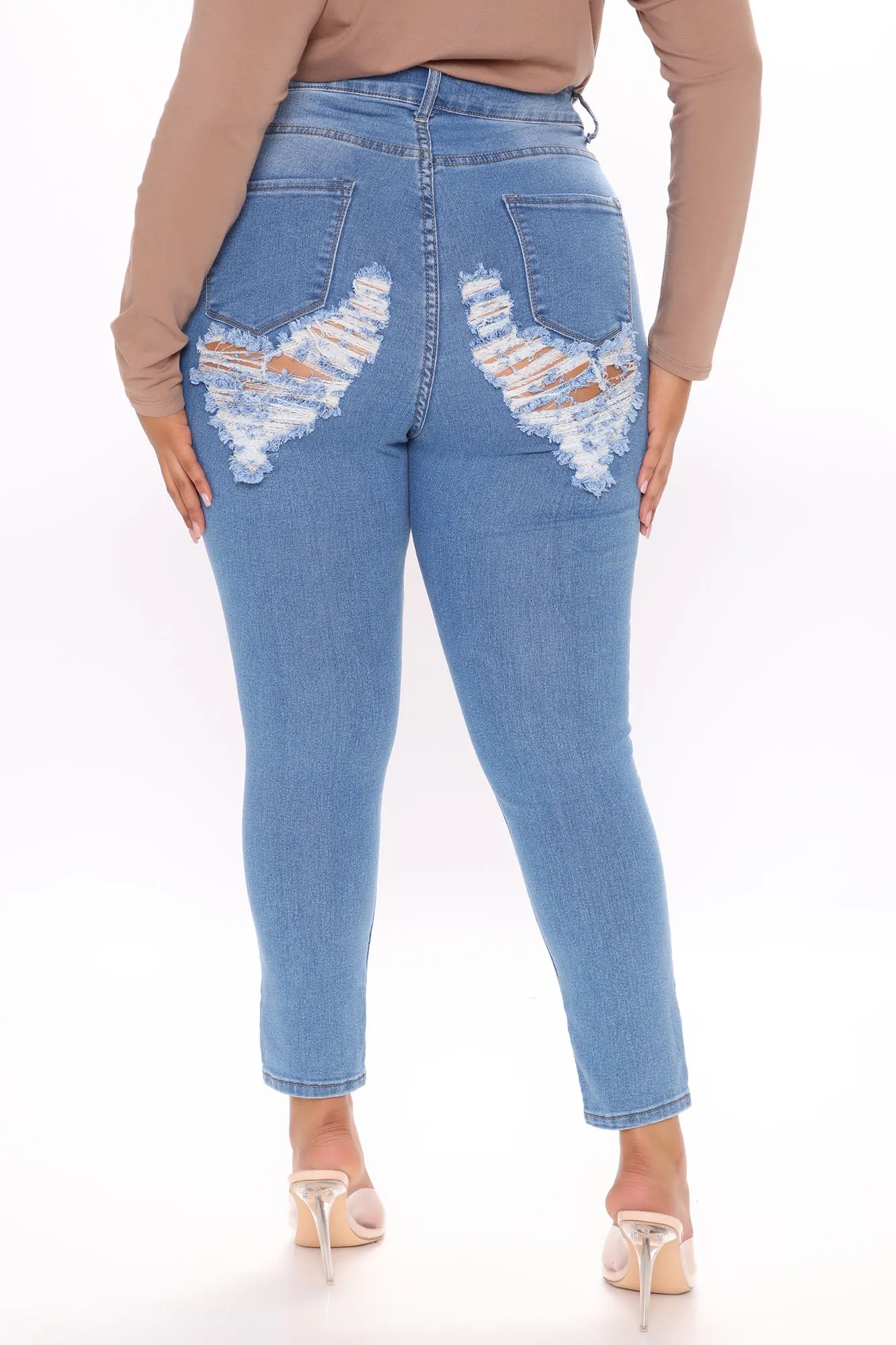 All The Booty Ripped Skinny Jeans - Medium Blue Wash
