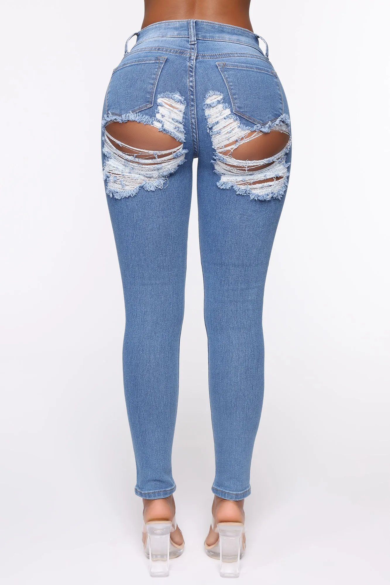 All The Booty Ripped Skinny Jeans - Medium Blue Wash