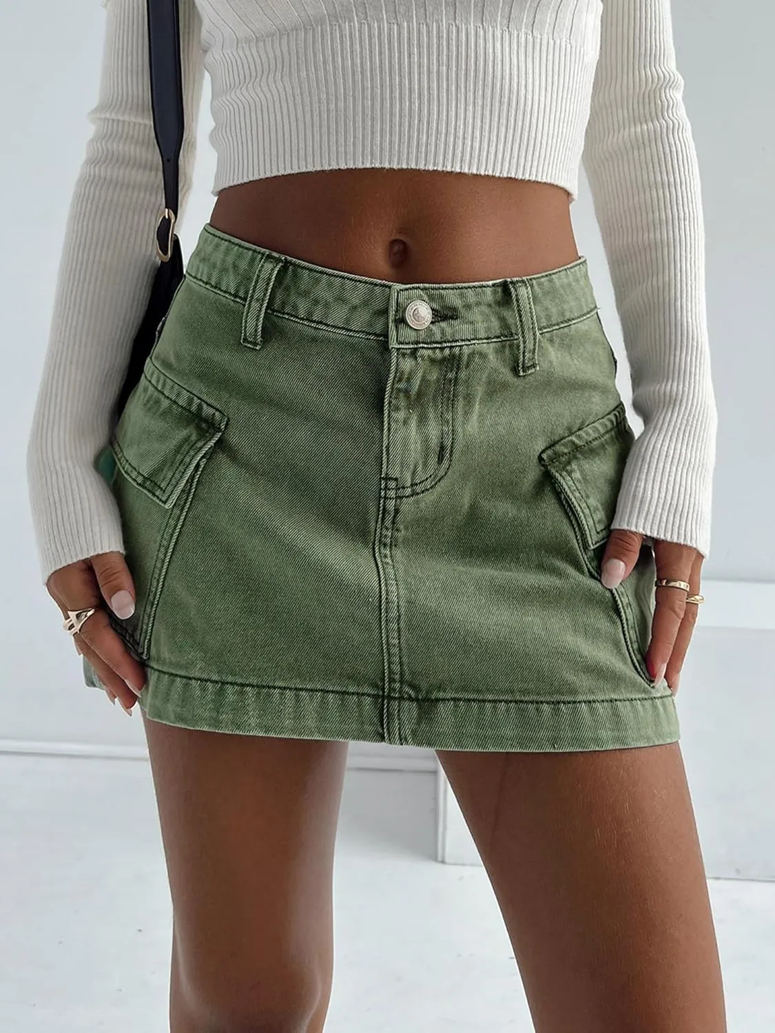 Alyweatry Women Y2k Denim Micro Skirt Low Rise Cute Bodycon Jean Mini Skirt with Pockets Summer Trendy Streetwear