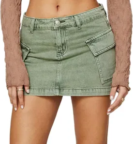 Alyweatry Women Y2k Denim Micro Skirt Low Rise Cute Bodycon Jean Mini Skirt with Pockets Summer Trendy Streetwear
