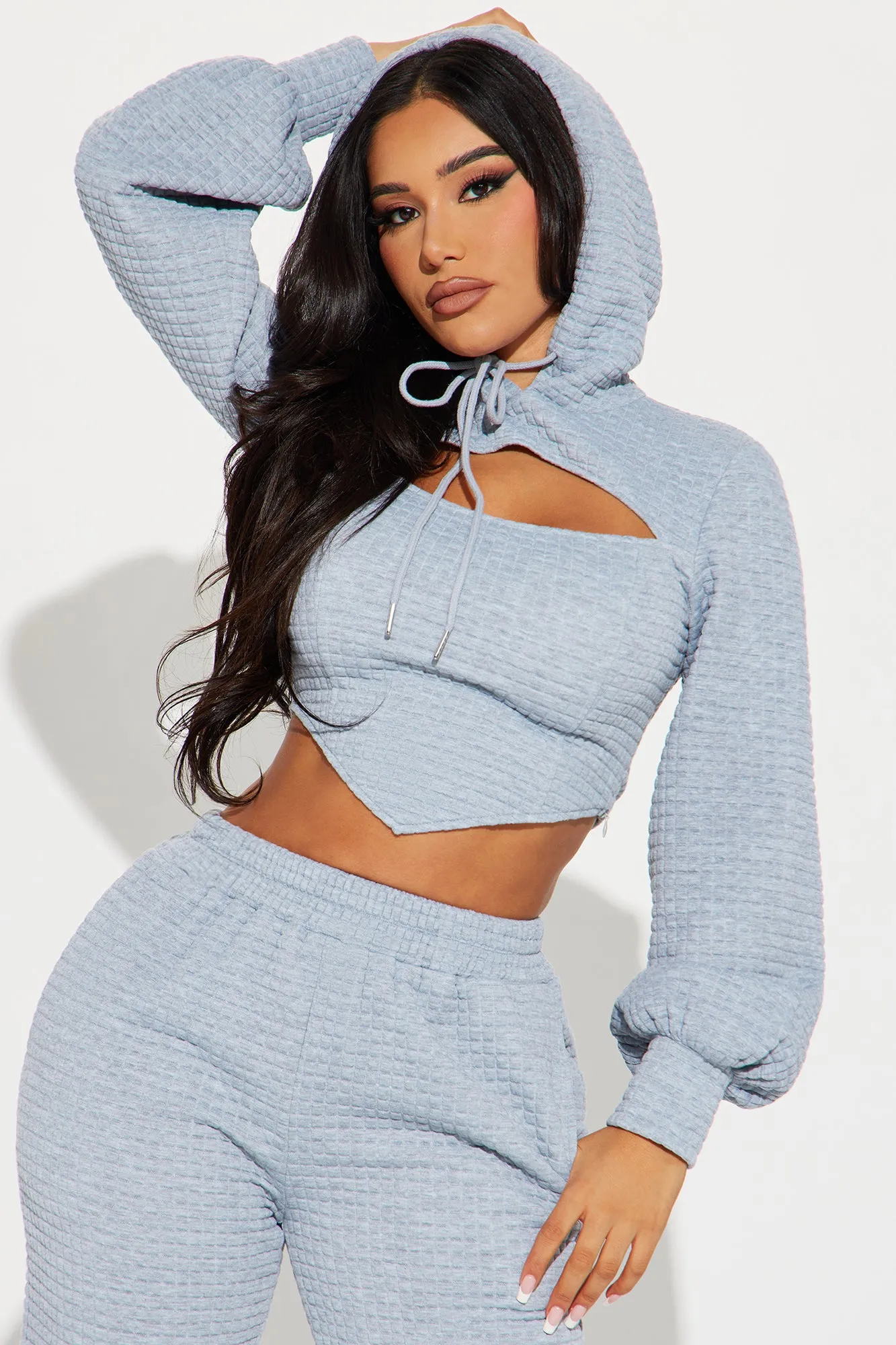 Amalia Textured Jogger Set - Heather Grey
