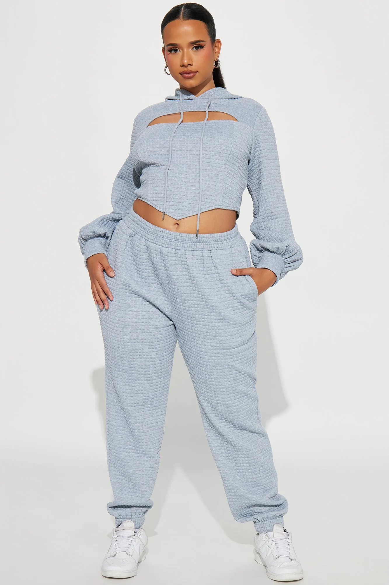 Amalia Textured Jogger Set - Heather Grey