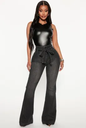 American Beauty Belted Flare Jeans - Black Wash