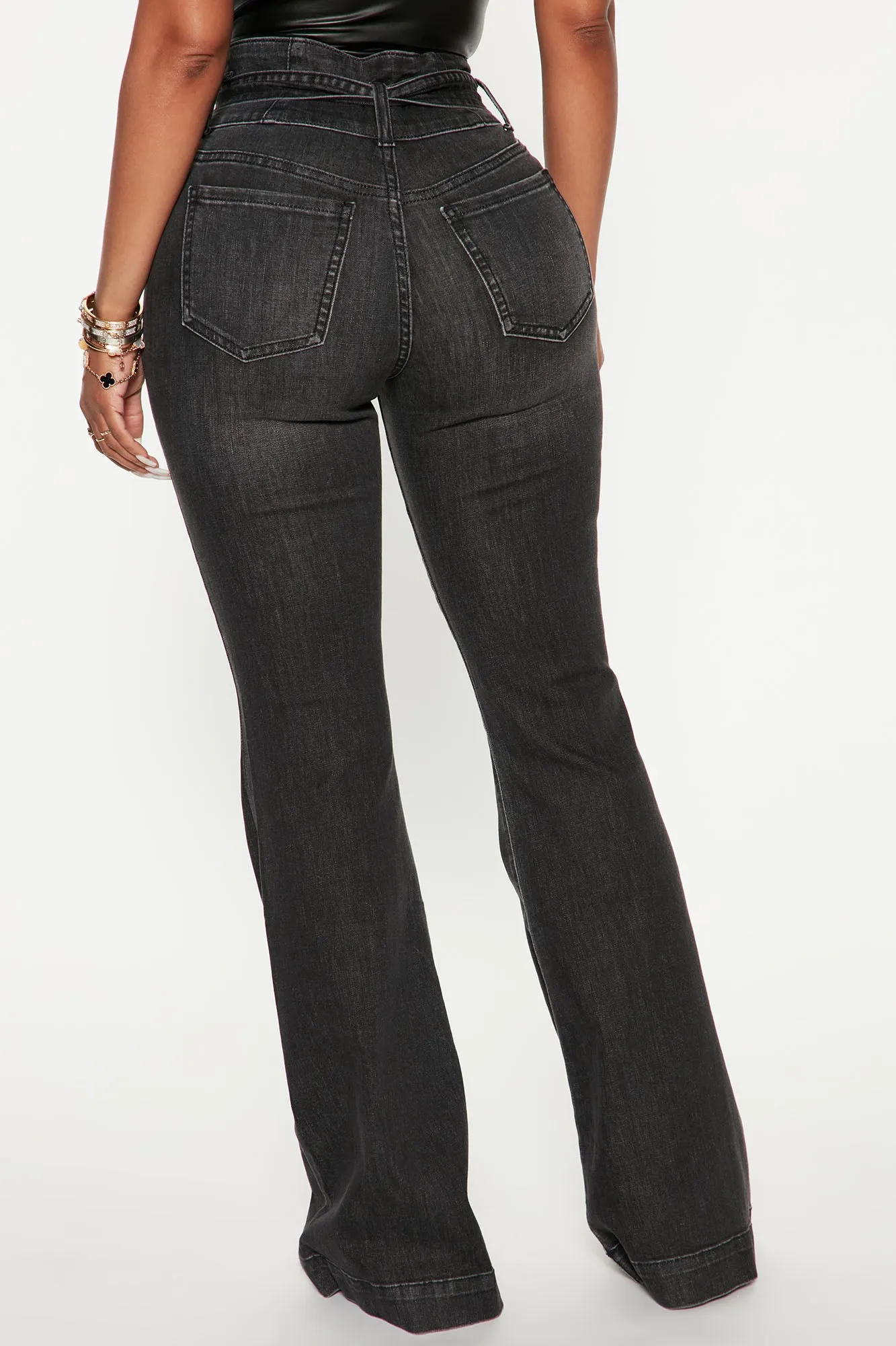American Beauty Belted Flare Jeans - Black Wash