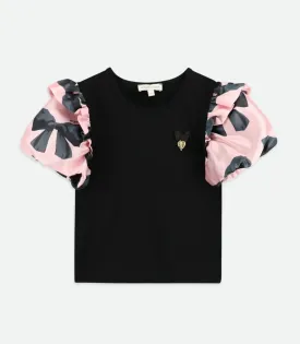 Angel's Face Blake Bow Print Black Knit Top