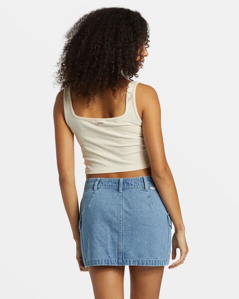 Billabong Hilary Denim Cargo Skirt - MEDIUM BLUE RINSE