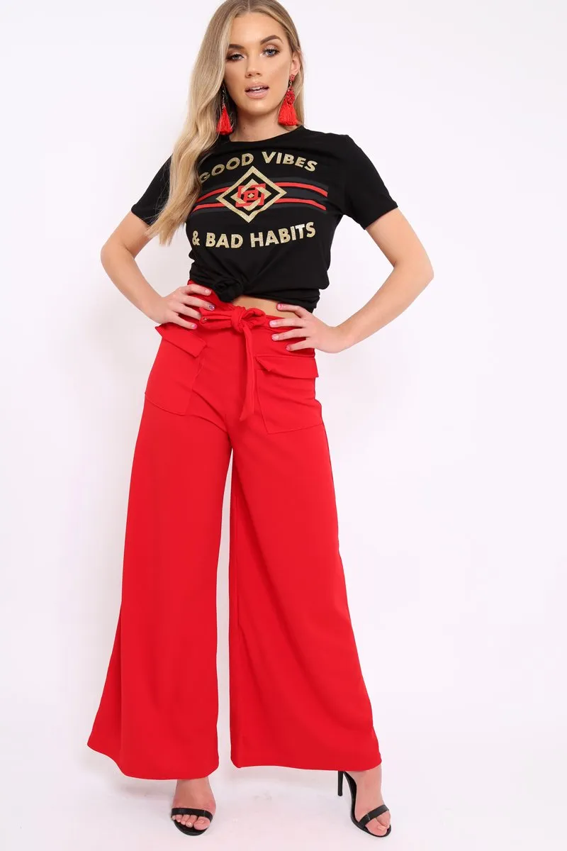 Black Good Vibes and Bad Habits Slogan T-shirt - Maya