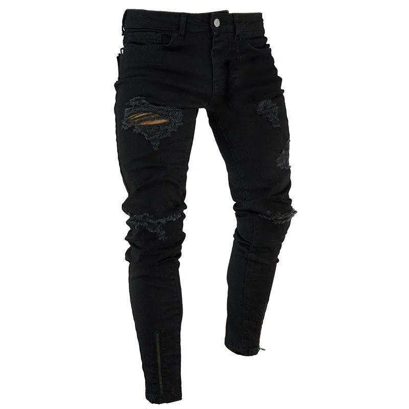 Black Knee Ripped Distressed Ankle Zipper Jeans
