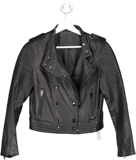 Black Leather Biker Jacket UK XS/S