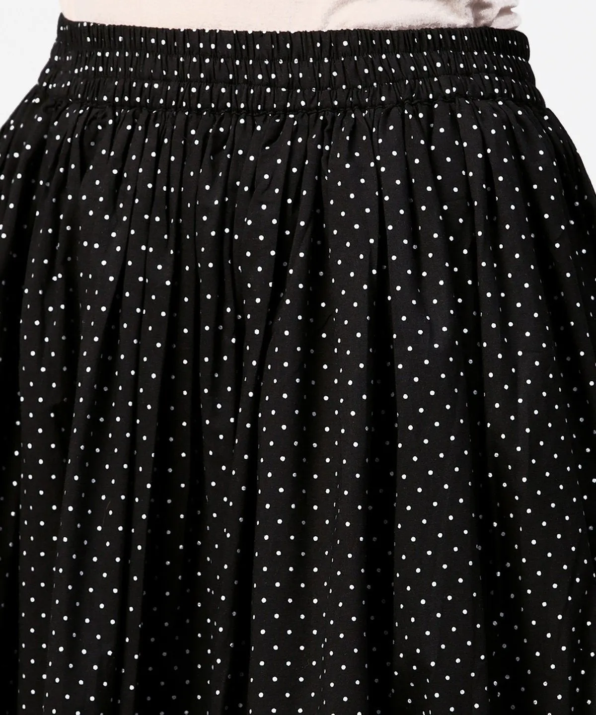 Black Printed 3/4Th Sleeve Cotton Kurta With Printed Skirt