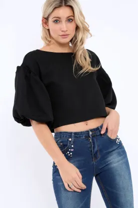 Black Puffball Sleeve Top - Indiana