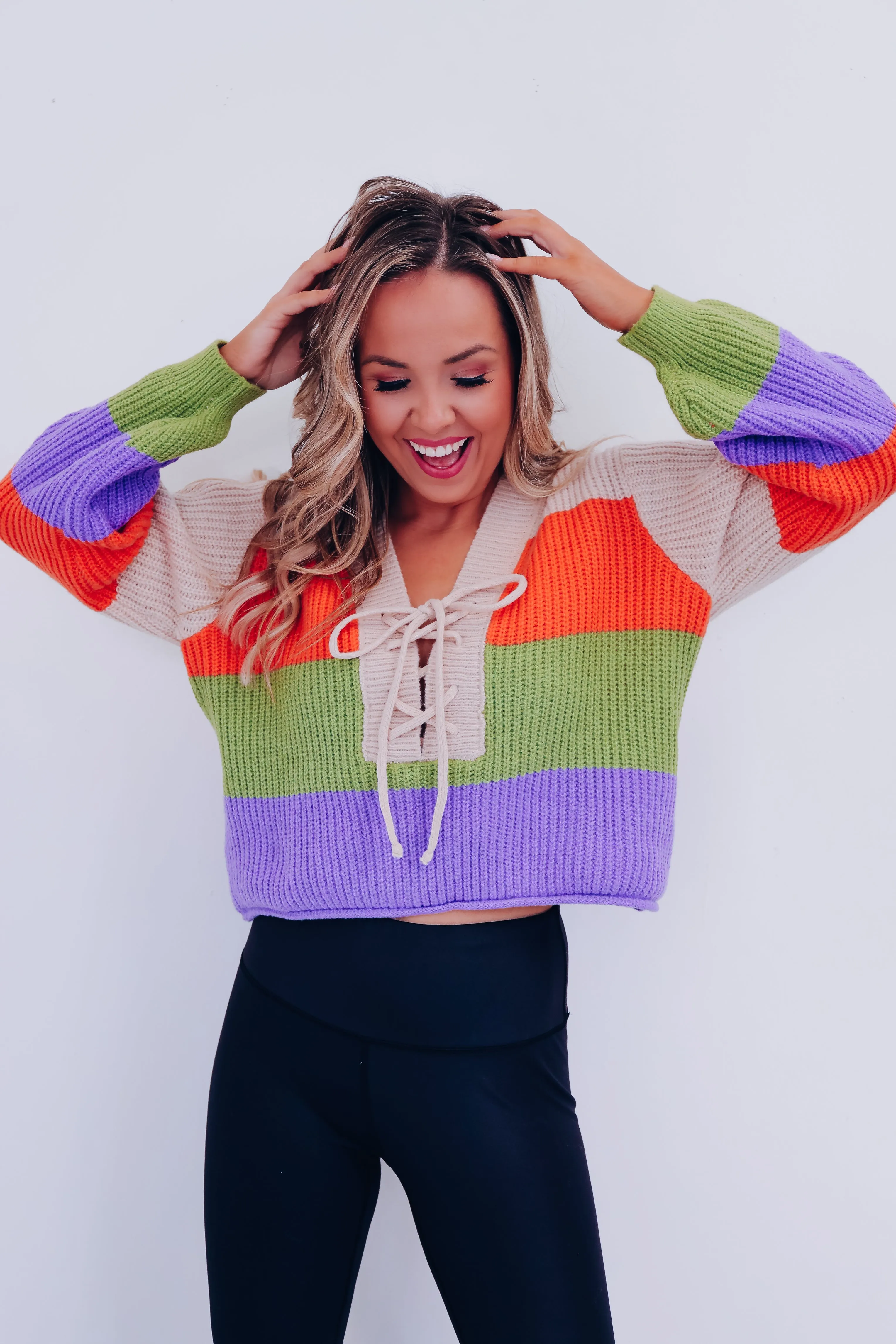 Boldly Striped Cropped Sweater - Taupe Combo