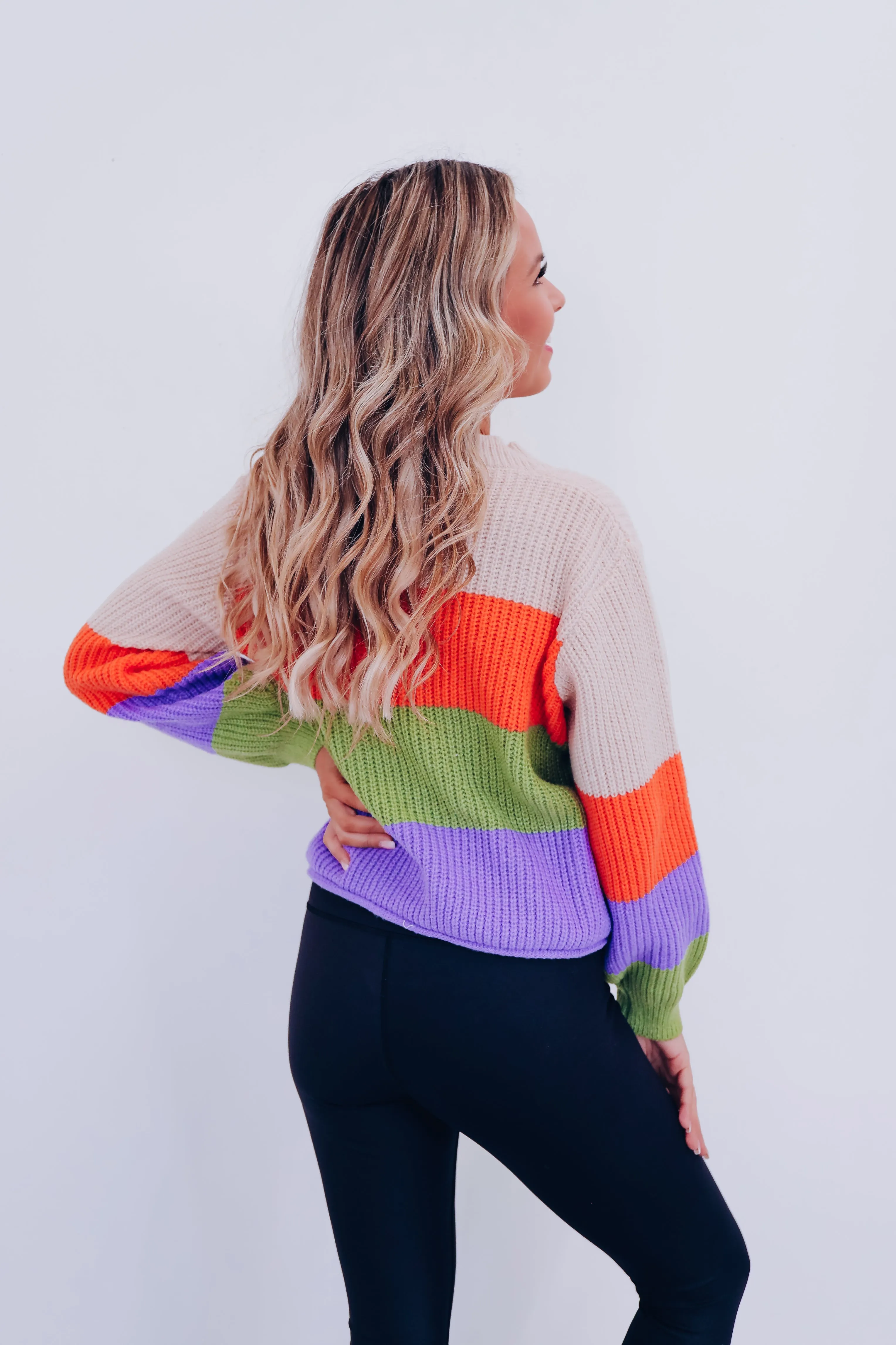 Boldly Striped Cropped Sweater - Taupe Combo