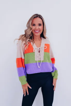 Boldly Striped Cropped Sweater - Taupe Combo