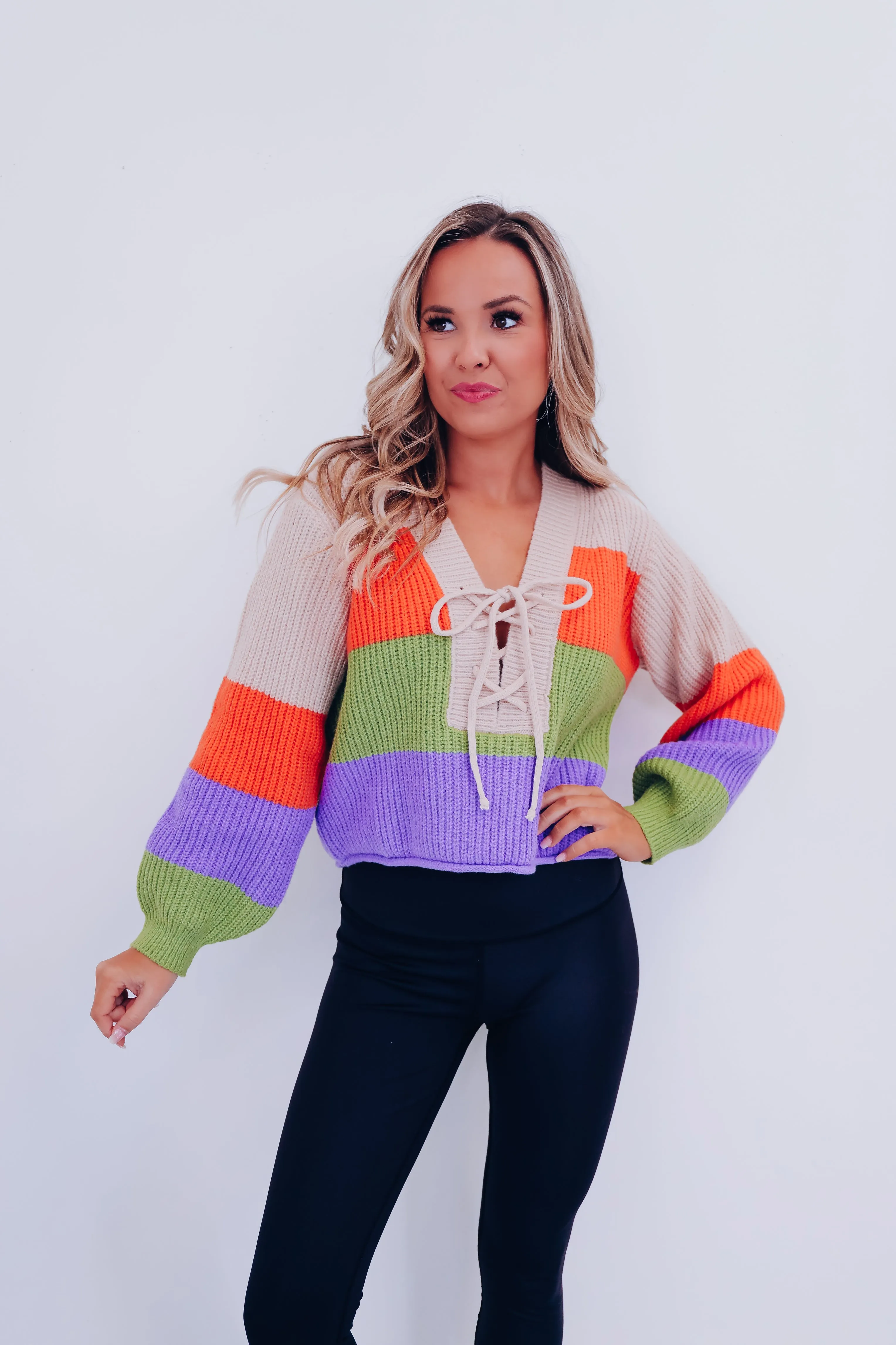 Boldly Striped Cropped Sweater - Taupe Combo