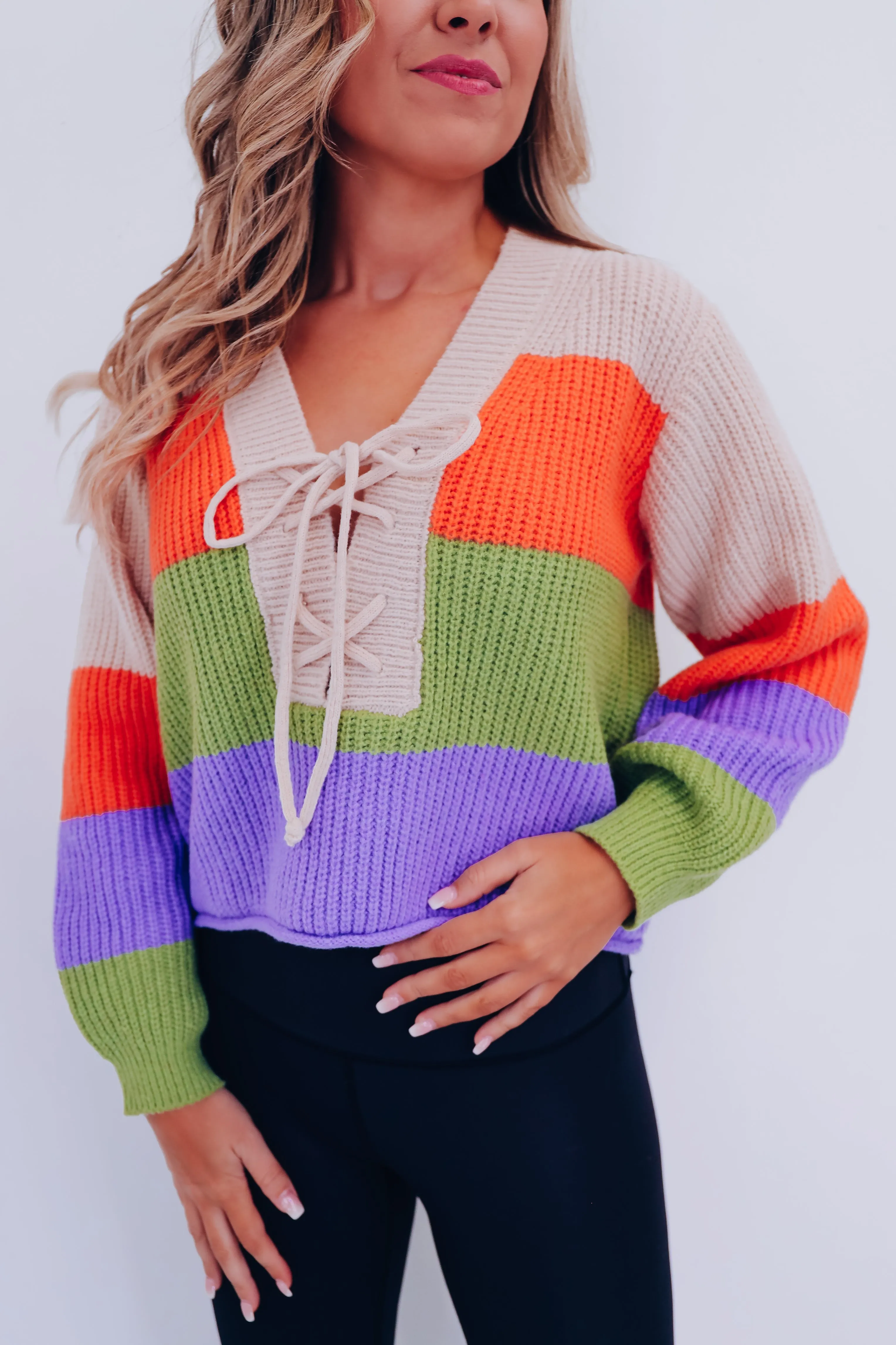 Boldly Striped Cropped Sweater - Taupe Combo