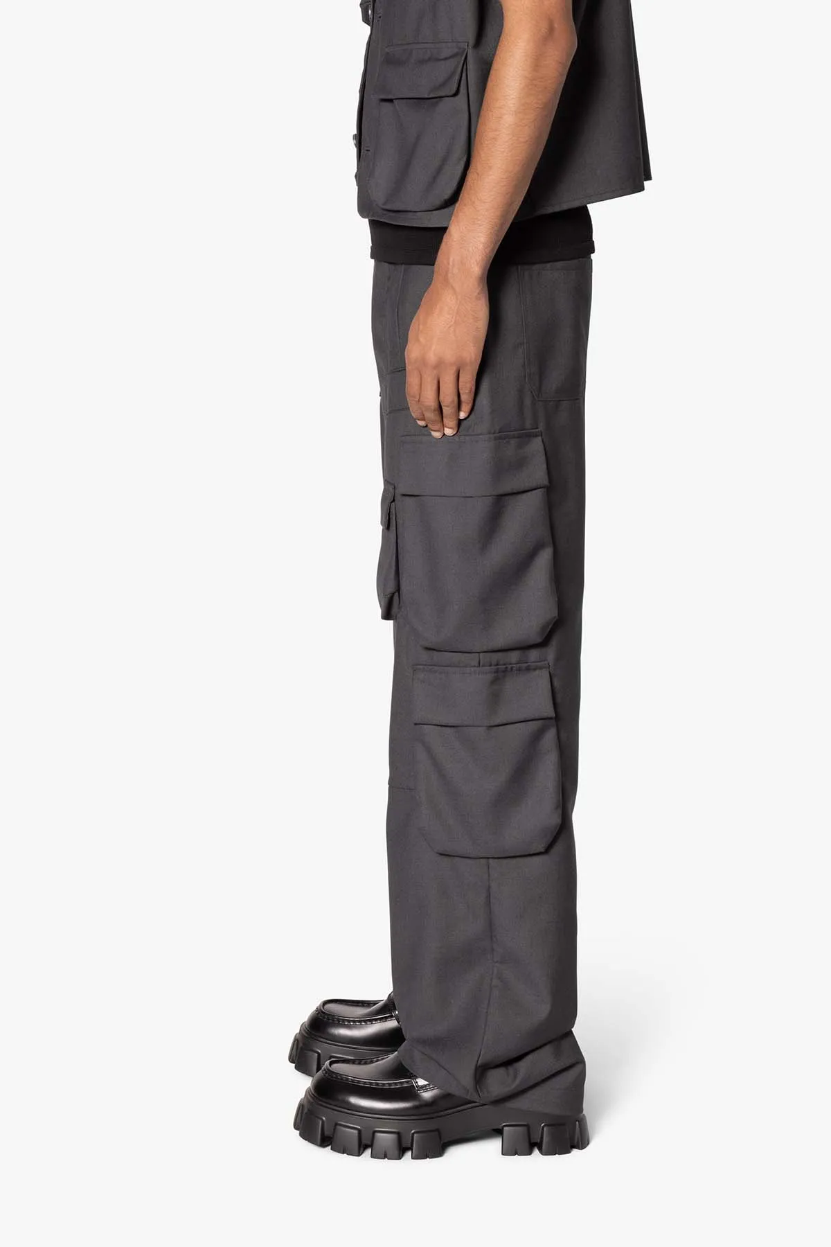 Bonded Gabardine Cargo Pants - Grey