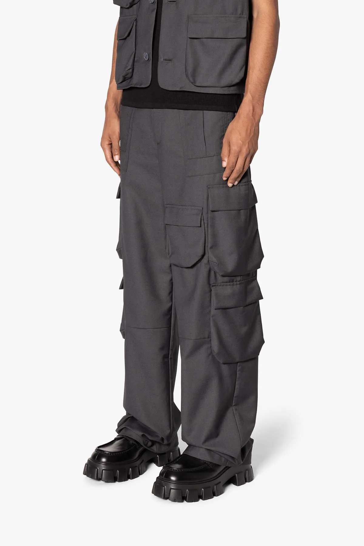 Bonded Gabardine Cargo Pants - Grey