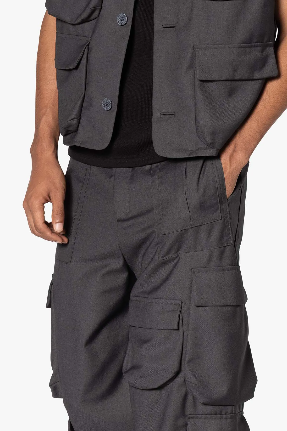 Bonded Gabardine Cargo Pants - Grey