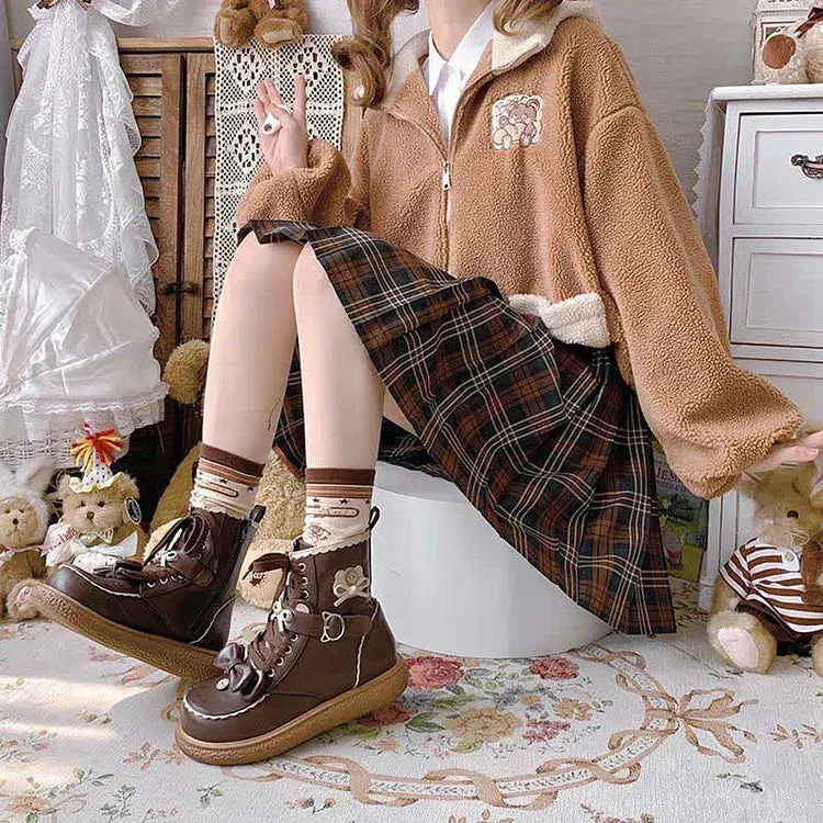 Bowknot Bear Kitty Ear Lace Up Lolita Martin Boots
