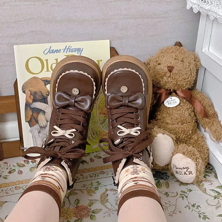 Bowknot Bear Kitty Ear Lace Up Lolita Martin Boots