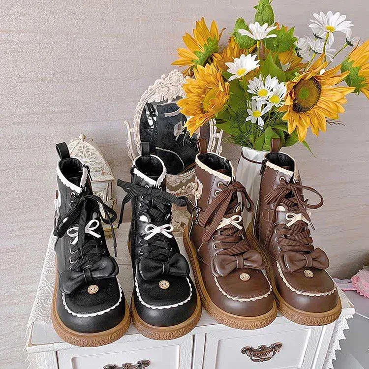 Bowknot Bear Kitty Ear Lace Up Lolita Martin Boots