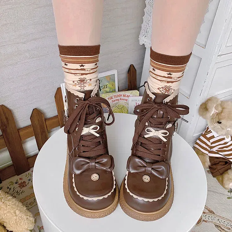 Bowknot Bear Kitty Ear Lace Up Lolita Martin Boots