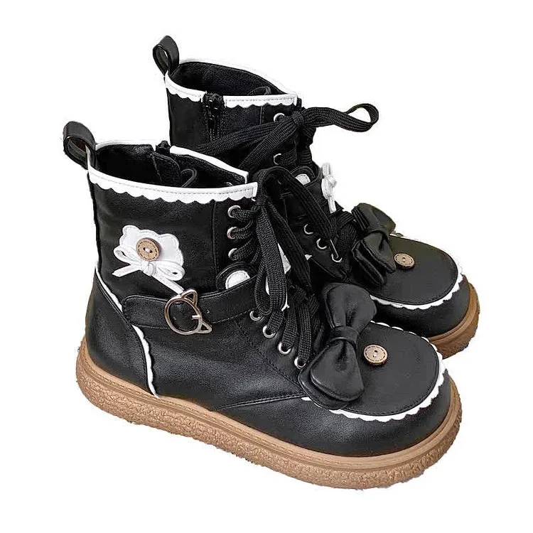 Bowknot Bear Kitty Ear Lace Up Lolita Martin Boots