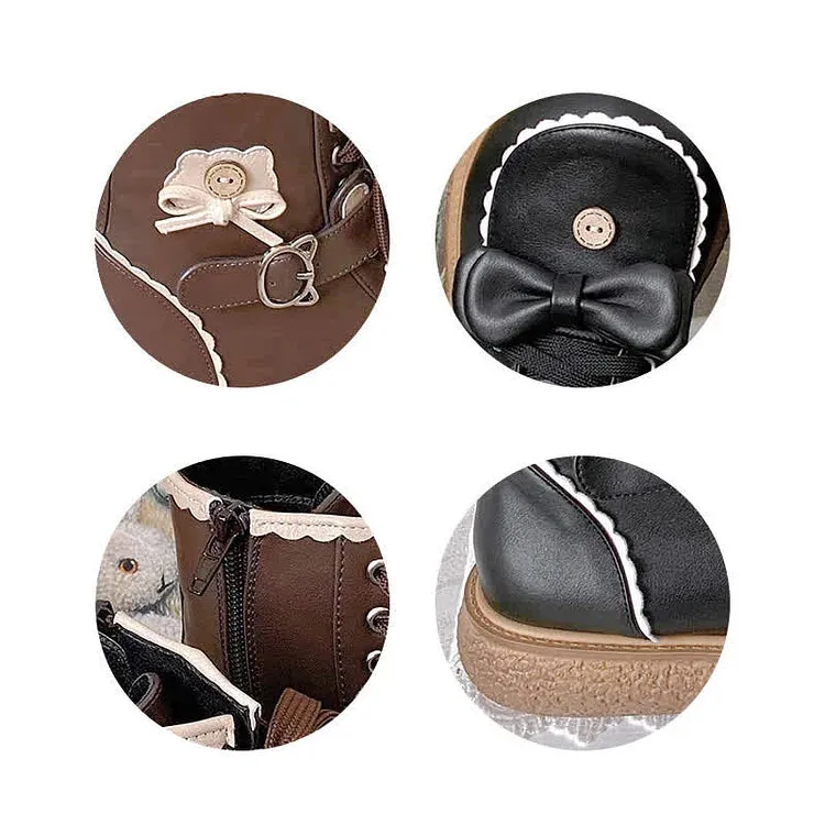 Bowknot Bear Kitty Ear Lace Up Lolita Martin Boots