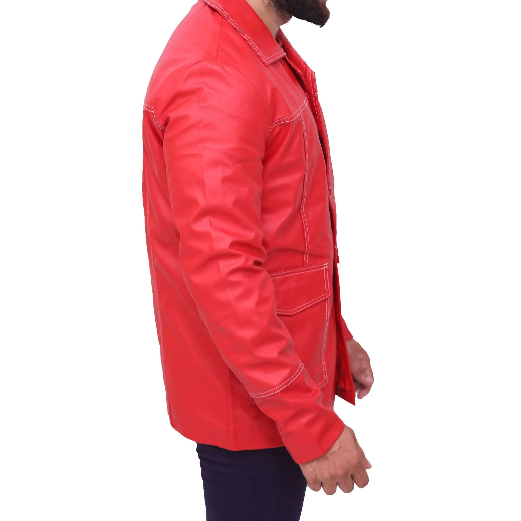 Brad Pitt Fight Club Red Leather Jacket