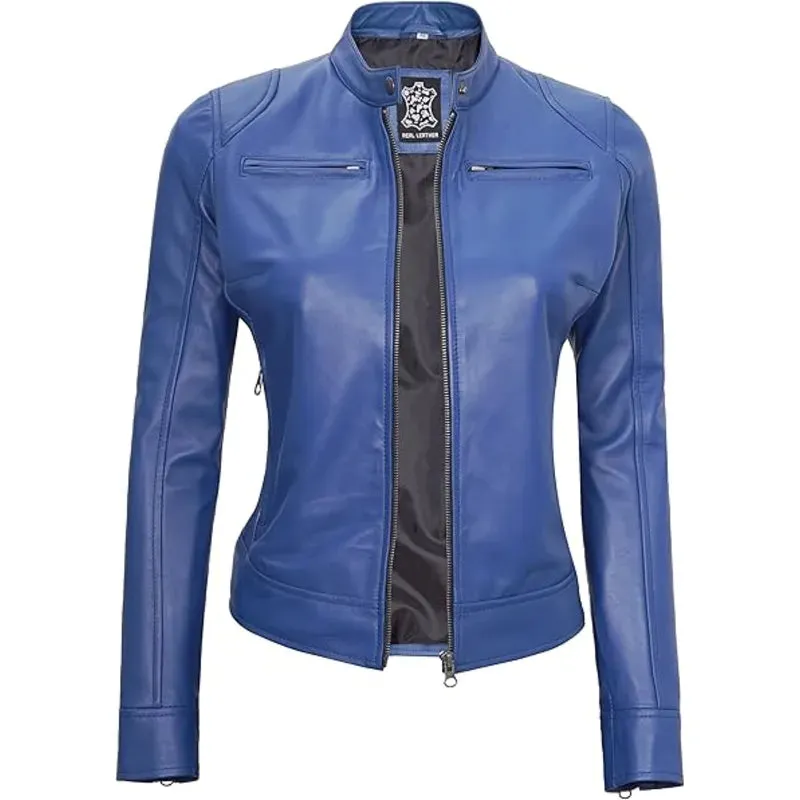 Cafe Racer Blue Womens Leather Jacket