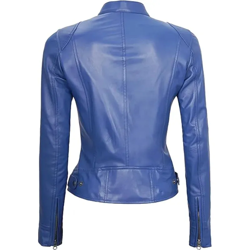 Cafe Racer Blue Womens Leather Jacket