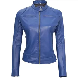 Cafe Racer Blue Womens Leather Jacket