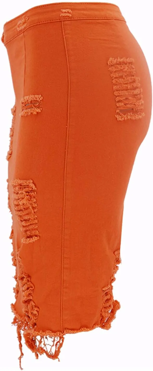 chouyatou Women's Stretchy High Waist Butt-Lifting Bodycon Ripped Denim Pencil Skirt