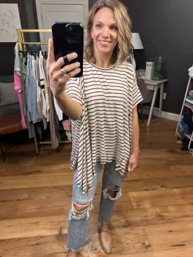 Come Together Striped Waterfall Hem Tee - Coffee