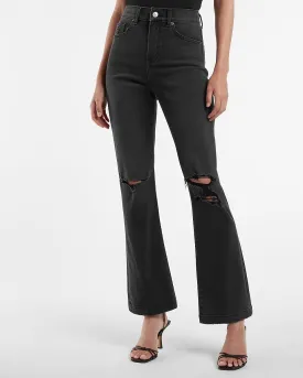Conscious Edit High Waisted Black Ripped 90S Bootcut Jeans in Pitch Black
