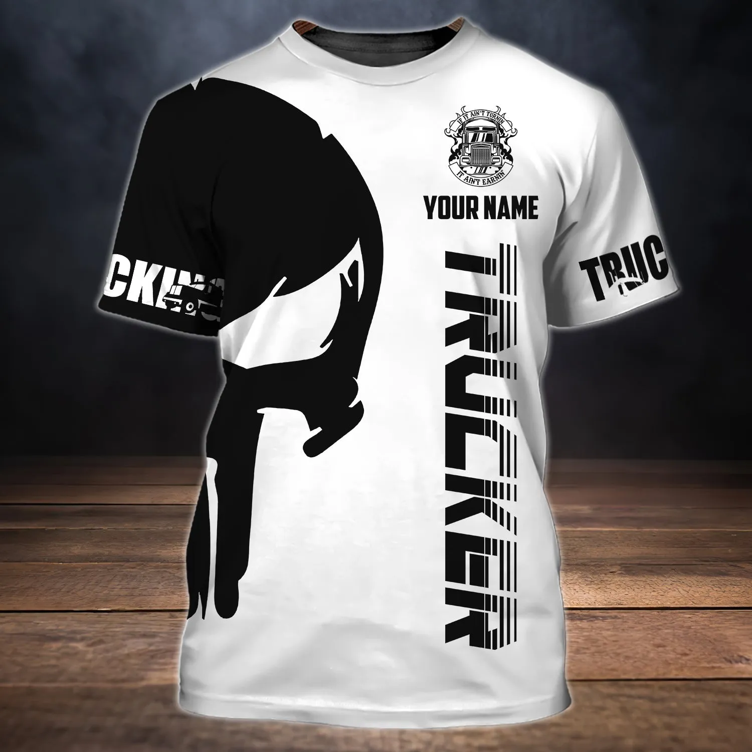 Custom Black And White Skull Trucker T Shirt Trucking Driver Love Shirts