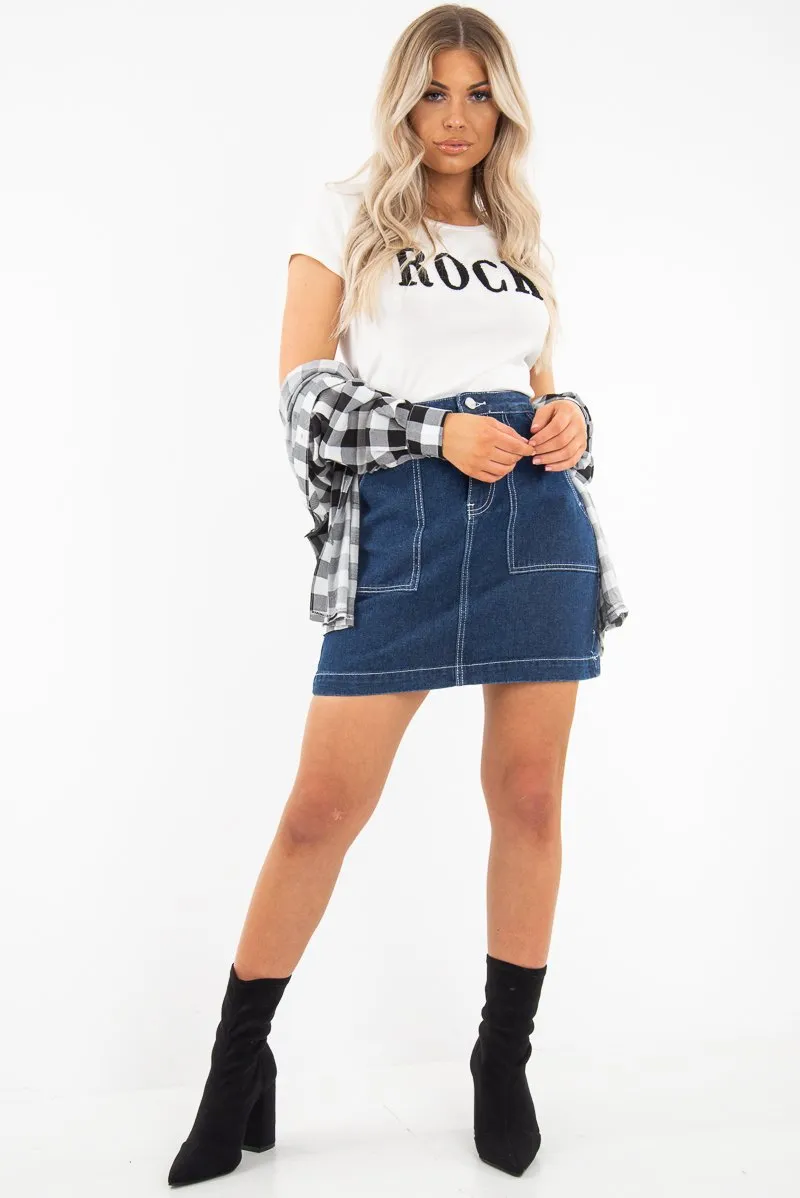 Dark Wash Contrast Stitch Denim Mini Skirt - Remee