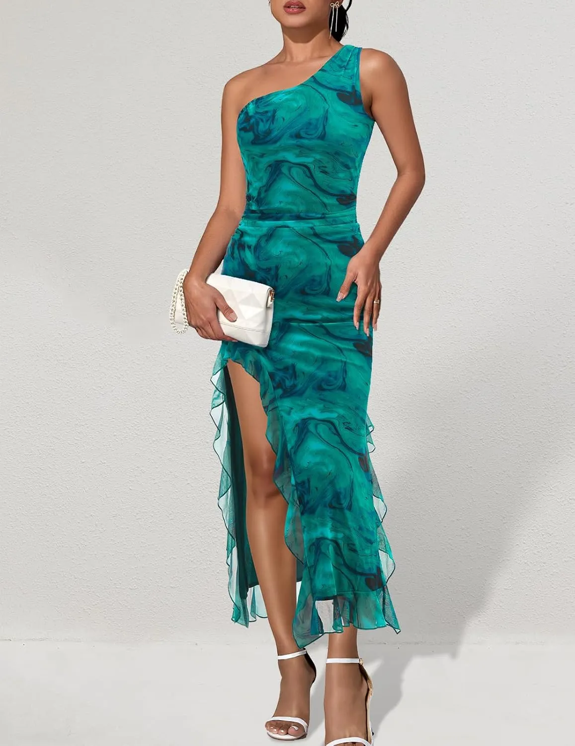 DRESSTELLS Women's Summer Maxi Bodycon Floral Tie Dye Mesh Wedding Guest Club Party Long Split Dresses 2025