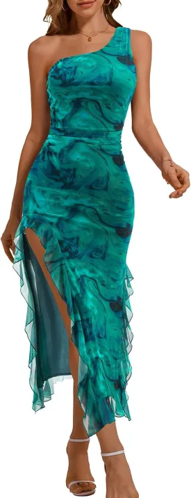 DRESSTELLS Women's Summer Maxi Bodycon Floral Tie Dye Mesh Wedding Guest Club Party Long Split Dresses 2025