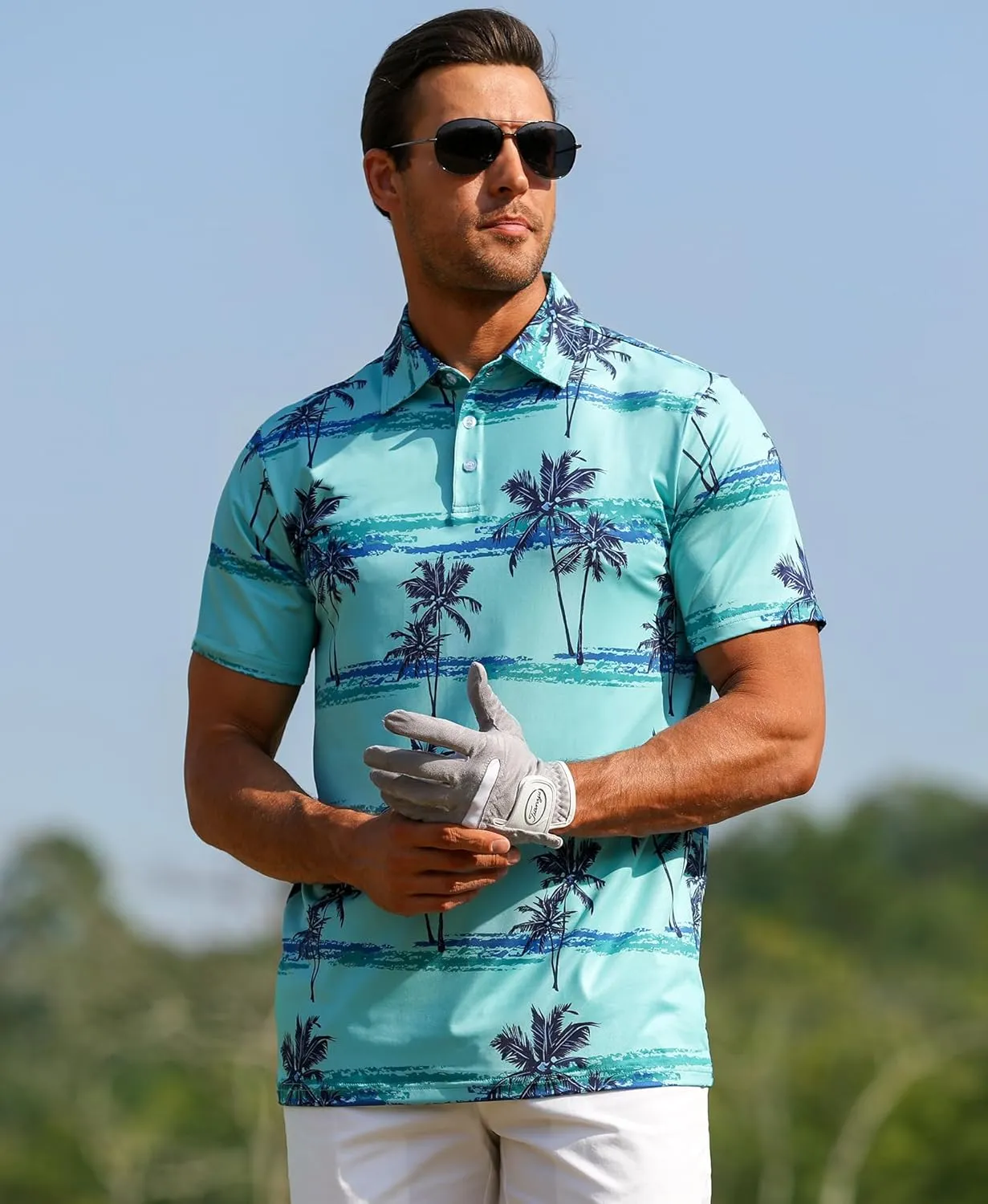 ELETOP Men's Golf Polo Shirts Short Sleeve Moisture Wicking Hawaiian Tropical Polos Performance Golf Shirts for Men Dry Fit