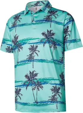 ELETOP Men's Golf Polo Shirts Short Sleeve Moisture Wicking Hawaiian Tropical Polos Performance Golf Shirts for Men Dry Fit