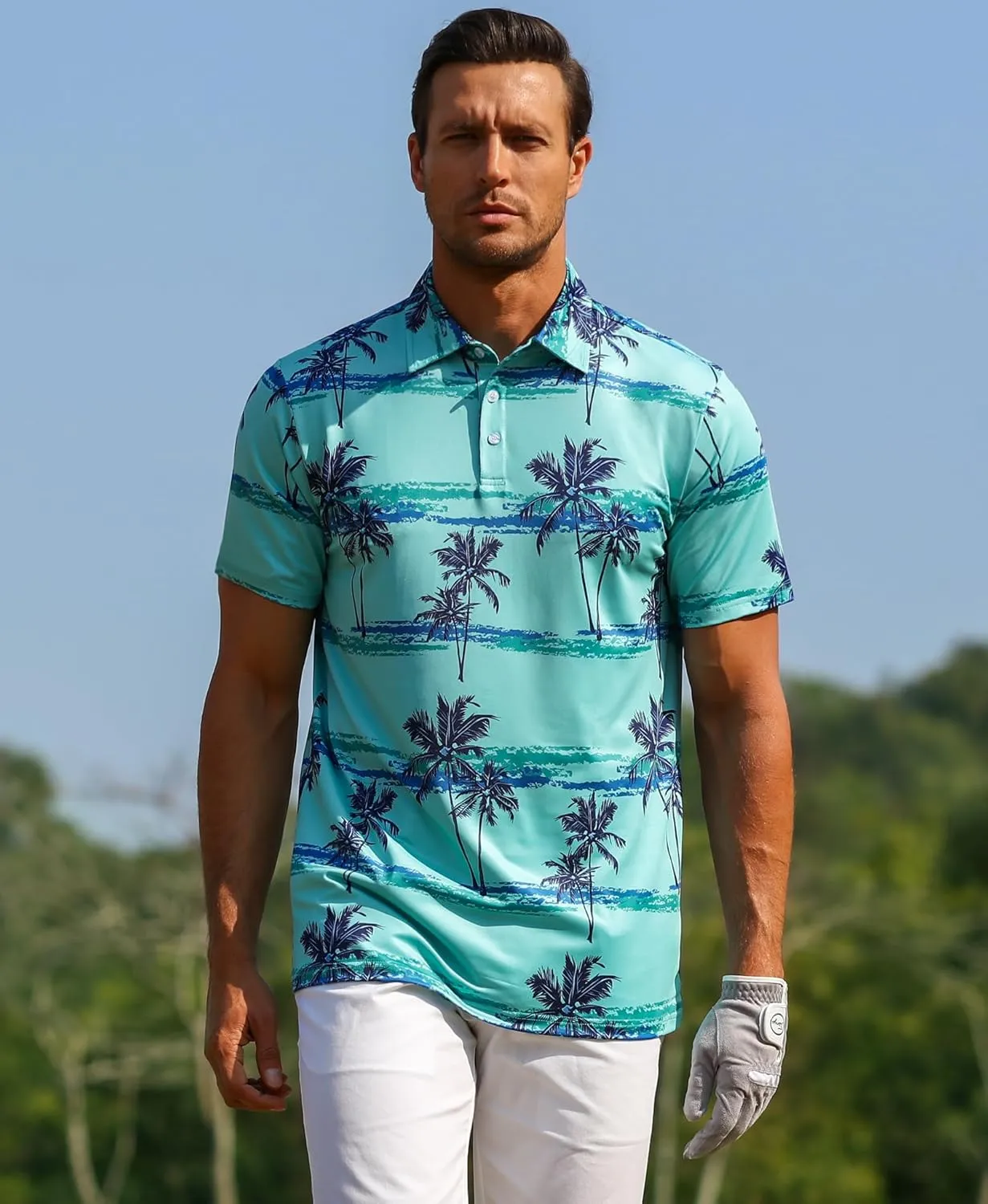 ELETOP Men's Golf Polo Shirts Short Sleeve Moisture Wicking Hawaiian Tropical Polos Performance Golf Shirts for Men Dry Fit