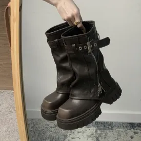 Fashionkova fall boots Brown Slimming British Style Thick-Soled Martin Boots for Women 2024 New Autumn Small Chunky Heel Retro Short Boots