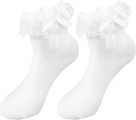 Frilly Socks Women Cute Ruffle Socks Soft White Ankle Socks Ladies Princess Lace Socks for Girl Women