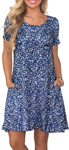 FZ FANTASTIC ZONE Women's Casual Summer T Shirt Dresses Short Sleeve Swing Dress with Pockets