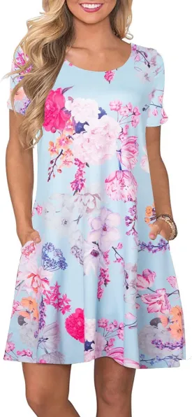 FZ FANTASTIC ZONE Women's Casual Summer T Shirt Dresses Short Sleeve Swing Dress with Pockets