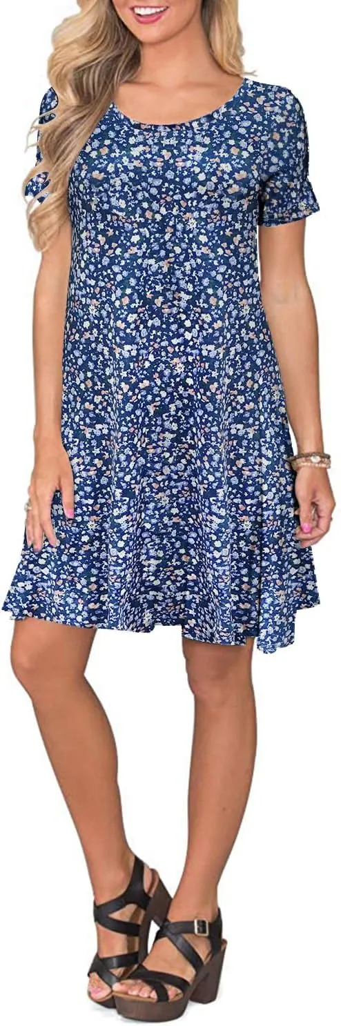 FZ FANTASTIC ZONE Women's Casual Summer T Shirt Dresses Short Sleeve Swing Dress with Pockets