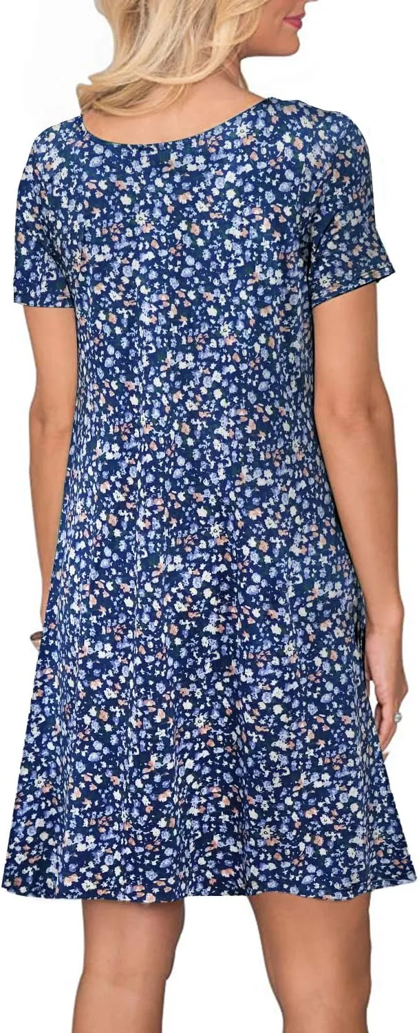 FZ FANTASTIC ZONE Women's Casual Summer T Shirt Dresses Short Sleeve Swing Dress with Pockets