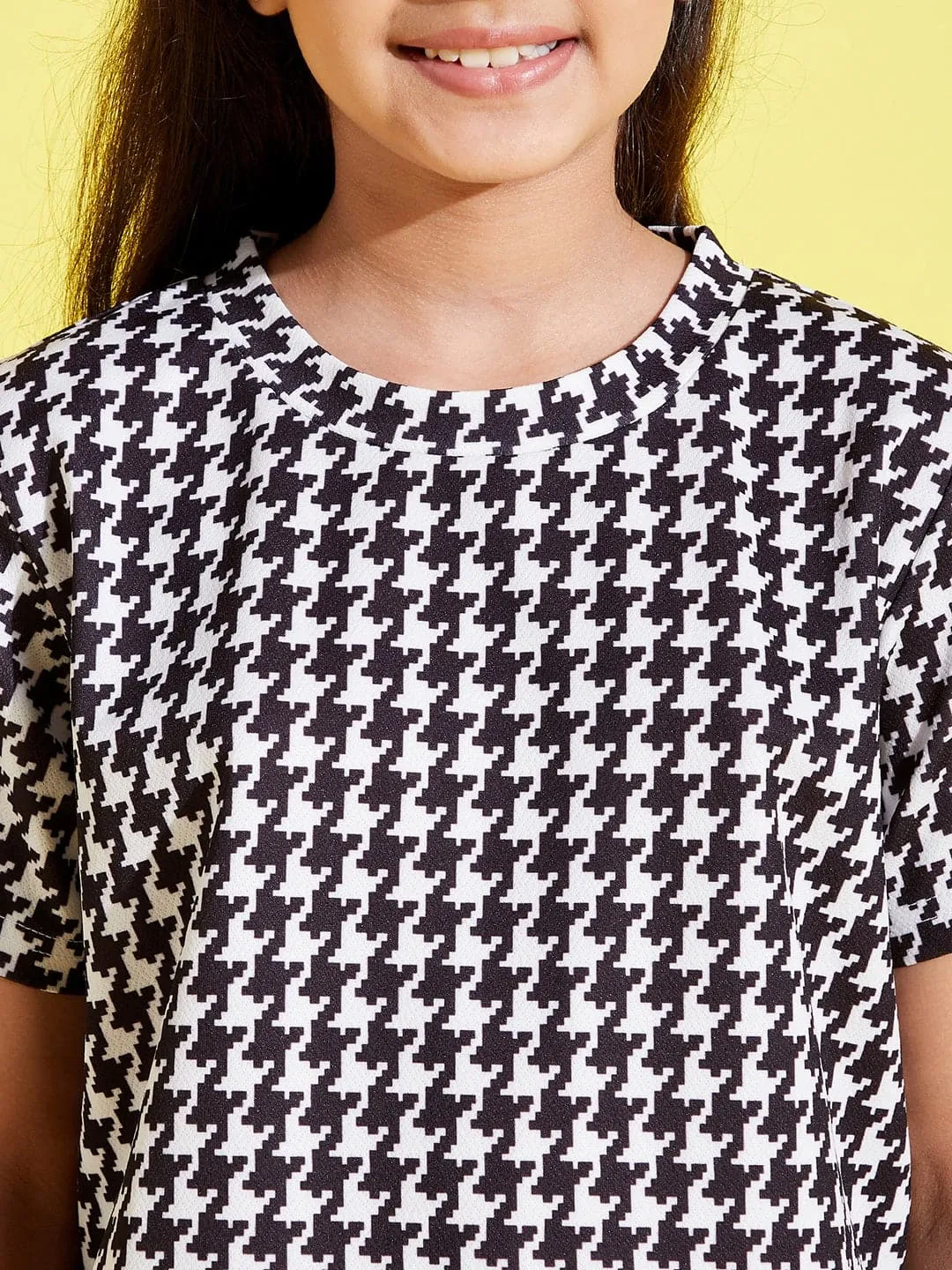 Girls Black & White Houndstooth Crop Top With Skirt
